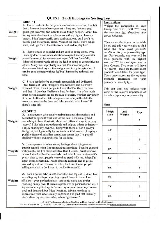 picture Enneagram Test Pdf 96392 | Easy Test