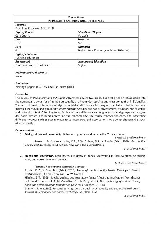 picture Personality Pdf 96493 | Personality And Individual Differences Syllabus