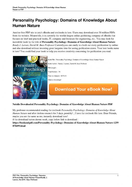 picture Personality Pdf 95981 | Personality Psychology Domains Of Knowledge About Human Nature By Randy J Larsen David M Buss Pr