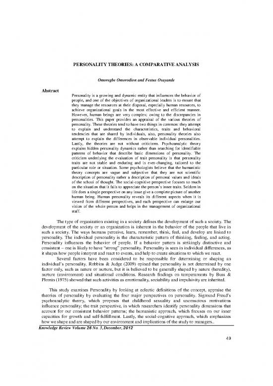 picture1_Personality Pdf 96261 | Personality Theories; A Comparative Analysis