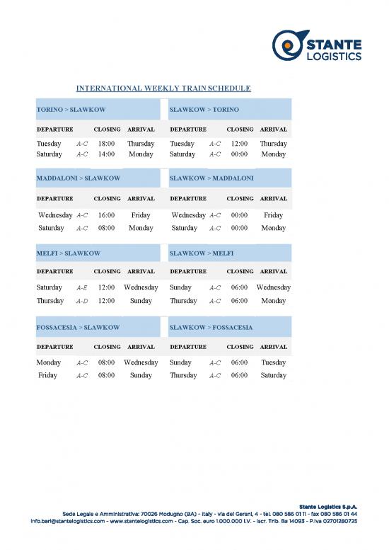 picture_Weekly Schedule Template Pdf 94610 | Scheduling Intermodale Stante Logistics International Weekly Train Schedule
