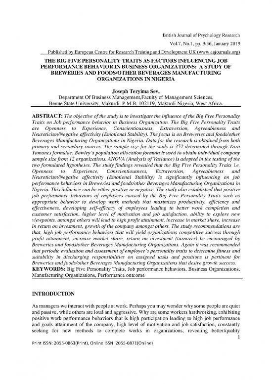 picture1_Personality Pdf 96958 | The Big Five Personality Traits As Factors Influencing Job Performance Behavior In Business Organizations