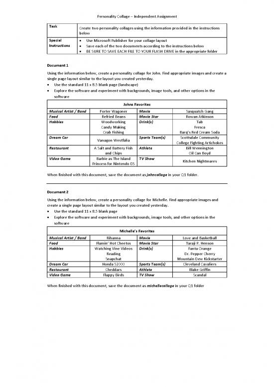 picture Personality Pdf 96813 | Third Person Personality Collage Assignment
