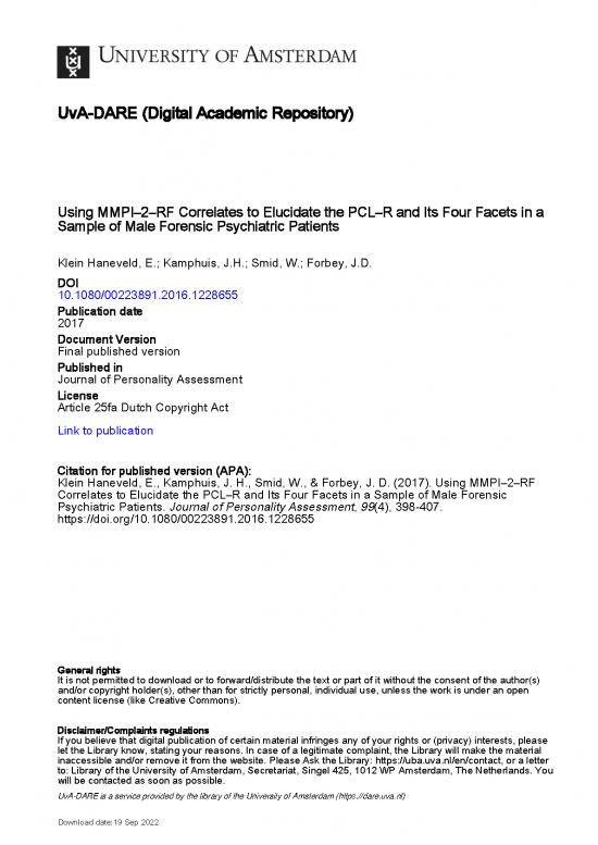 picture Personality Pdf 96543 | Using Mmpi 2 Rf Correlates To Elucidate The Pcl R And Its Four Facets In A Sample Of Male Forensic Psychiatric Patients