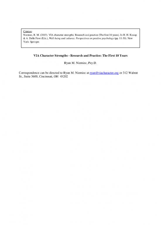 picture1_Via Character Strengths Pdf 96765 | Via Research  Practice   First 10 Years (niemiec 2013)