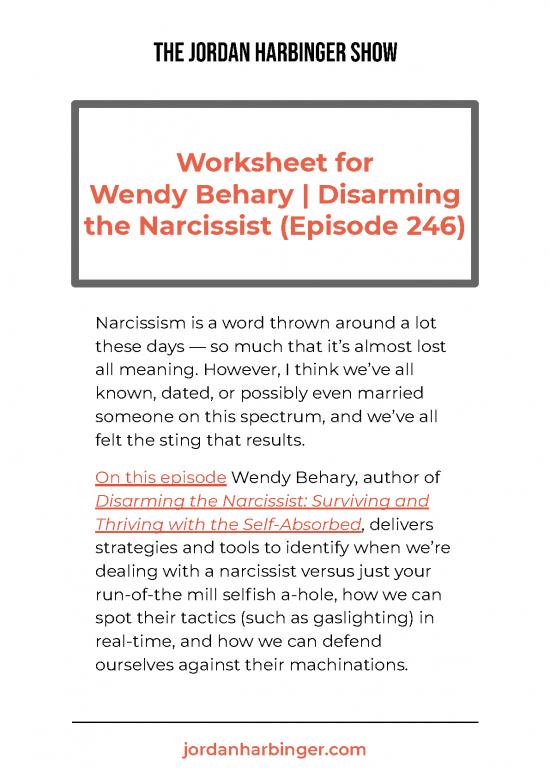 picture1_Personality Pdf 97085 | Worksheet For Wendy Behary Disarming The Narcissist Episode 246