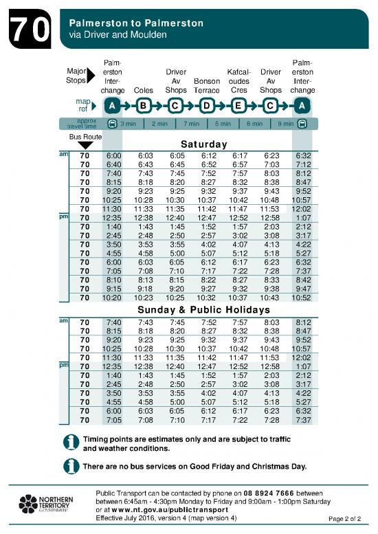 Route 70 Public Bus Timetable