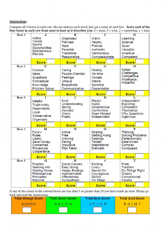 Personality Pdf 96659 | True Colors Personality Test Student