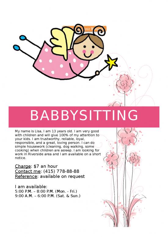 picture_Work Spreadsheet 10365 | Free Babysitting Flyer | Flyer Template Word