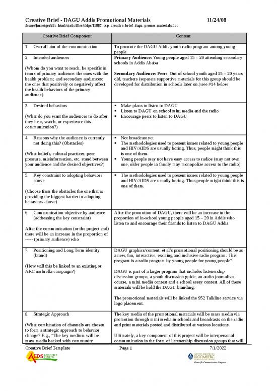 picture Creative Brief Template 10401 | Ccp Creative Brief Dagu Promo Materials | Flyer Template Word