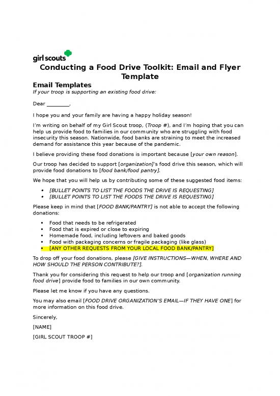 Free Food Drive Template 10446 Gsusa 2021 Service Project Fighting
