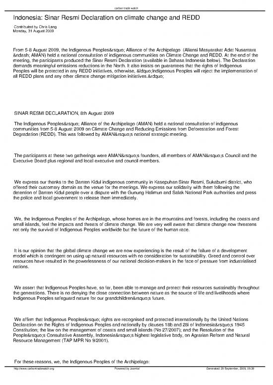 picture_Deforestation Pdf 9156 | 08 05 Indonesia   Sinar Resmi Declaration On Climate Change And Redd By Aman | Kehutanan