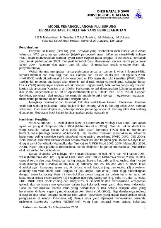 picture_X Model Penanggulangan Flu Burung Berbasis Hasil Penelitian Yang Berkelanjutan | Pertanian Dan Peternakan