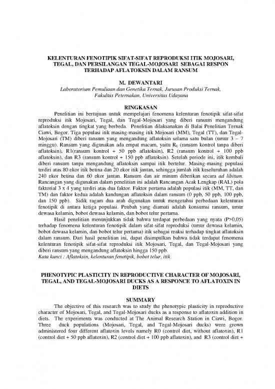 picture_Penelitian Pdf 9595 | P Kelenturan Fenotipik Sifat Sifat Reproduksi Itik Mojosari  Tegal  Dan Persilangan Tegal Mojosari Sebagai Respon Terhadap Aflatoksin Dalam Ransum | Pertanian Dan Peternakan