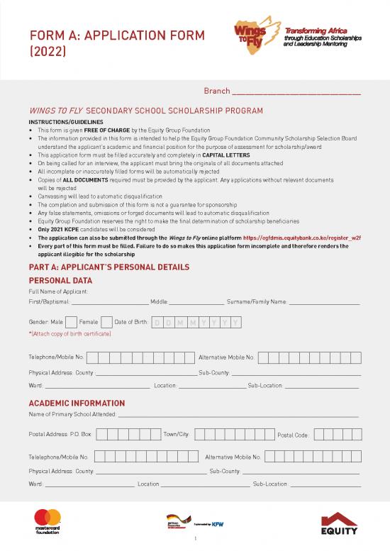 Financial Spreadsheet 10113 WINGS TO FLY SECONDARY SCHOOL SCHOLARSHIP