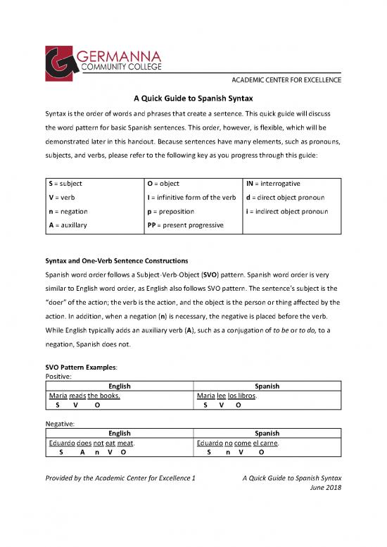 picture Spanish Pdf 98295 | A Quick Guide To Spanish Syntax