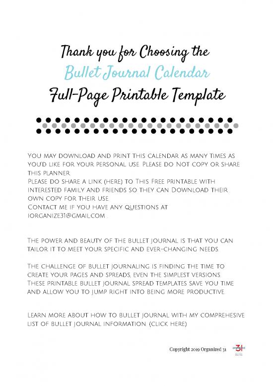 picture_Journal Pdf 97750 | Bullet Journal Calendar Full Page 3