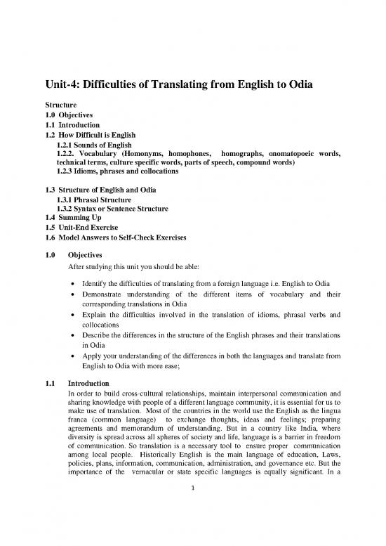 picture Language Pdf 99206 | Cit 01 Unit 04 Difficulties Of Translating From English To Odia