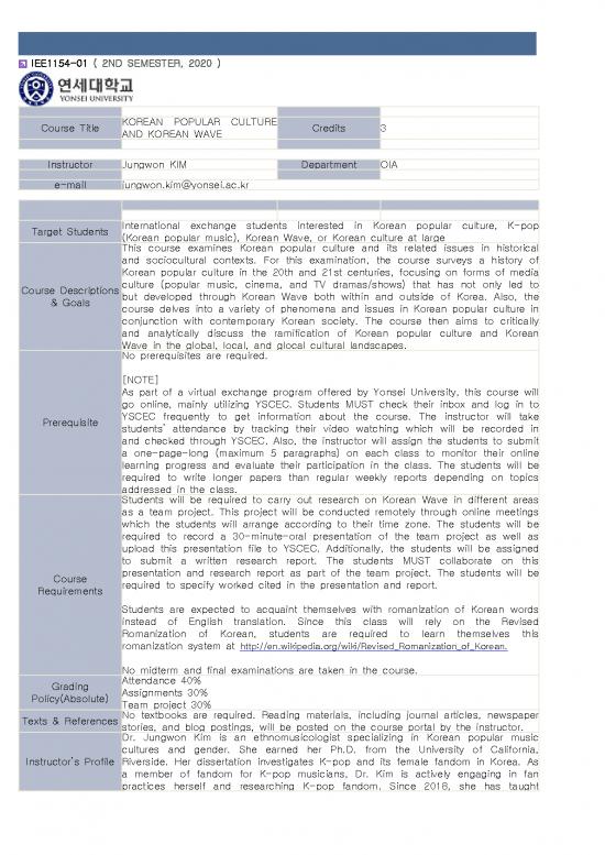 picture Korean Pdf 99453 | Course Syllabus Iee1154 Korean Popular Culture And Korean Wave Revised