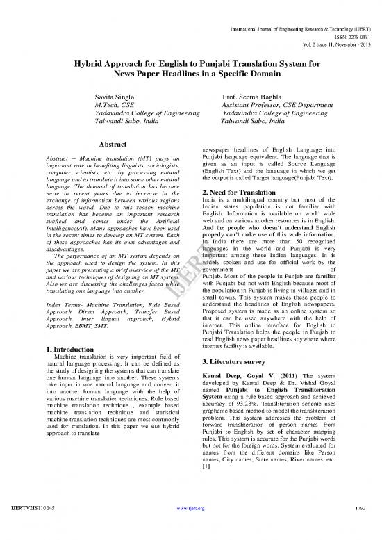 Language Pdf 99092 Hybrid Approach For English To Punjabi Translation