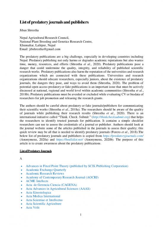 picture1_List Of Predatory Journals 2020 Pdf 97563 | Listofpredatoryjournalsandpublishers Article