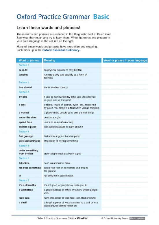 picture Language Pdf 99049 | Oxford Practice Grammar Basic Word And Phrase List