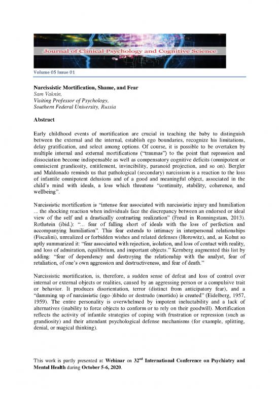 picture1_Narcissism Pdf 97242 | Study On Narcissistic Mortification Shame And Fear