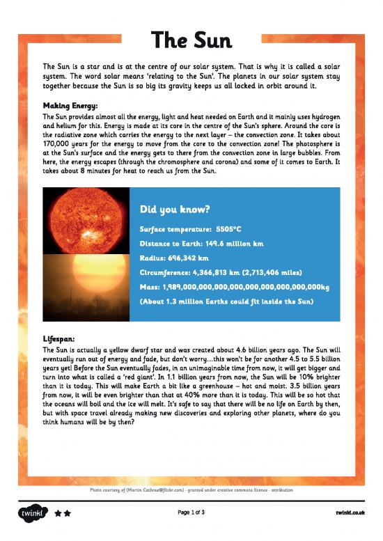 picture1_Year 3 Reading The Sun Comprehension With Answers