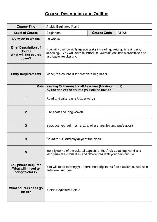 picture Language Pdf 101567 | Arabic Beginners Part 1