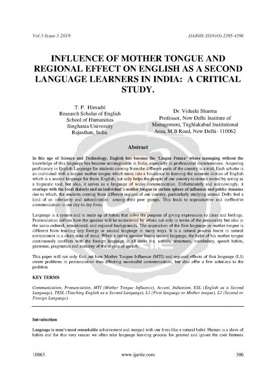 picture Language Pdf 101902 | Influence Of Mother Tongue And Regional Effect On English As A Second Language Learners In India   A Critical Study  Ijariie10863