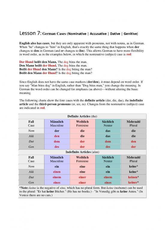 Lesson 7 Grammar German Cases