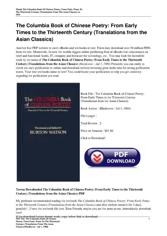 picture Chinese Books Pdf 100835 | The Columbia Book Of Chinese Poetry From Early Times To The Thirteenth Century Translations From T