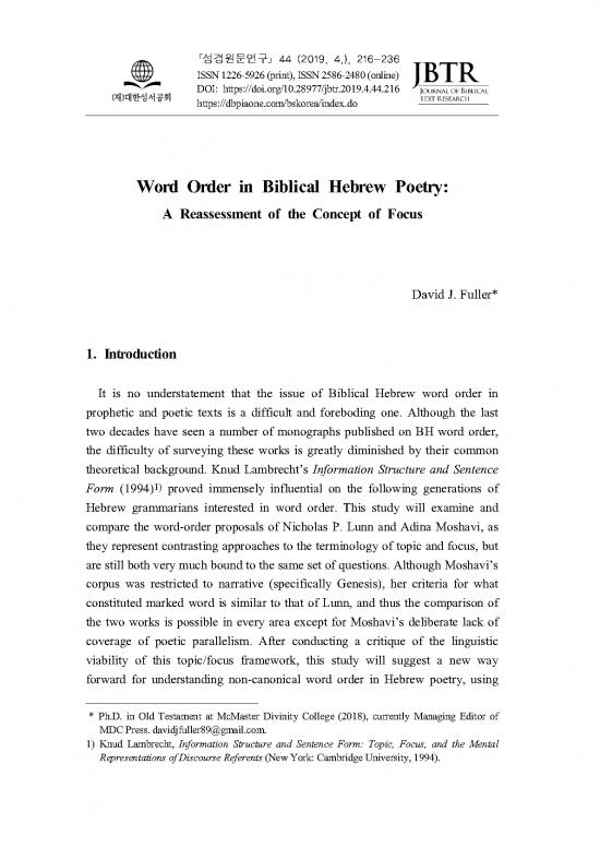 picture Hebrew Pdf 102942 | 44 10 Word Order In Biblical Hebrew Poetry A Reassessment Of(david Fuller)