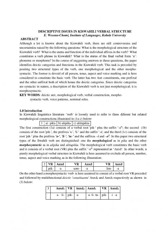picture Kiswahili Pdf 104315 | Descriptive Issues In Kiswahili Verbal Structure