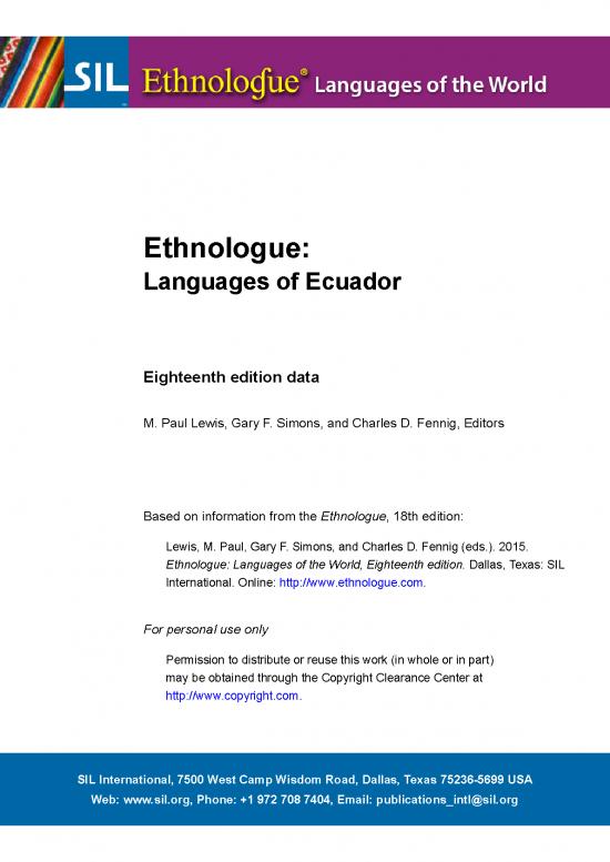 picture Language Pdf 103158 | Ethnologue 18 Ecuador