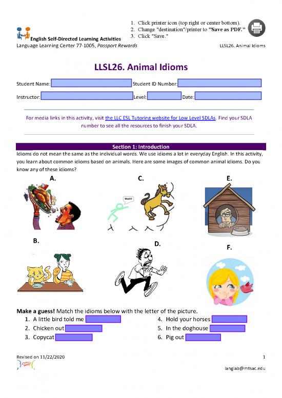 picture_Language Pdf 103285 | Fillable Llsl26 Animalidioms