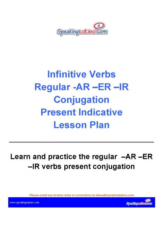 picture Spanish Pdf 102664 | Free Lesson Plan Infinitive Verbs Ar Er Ir Present English Version V1