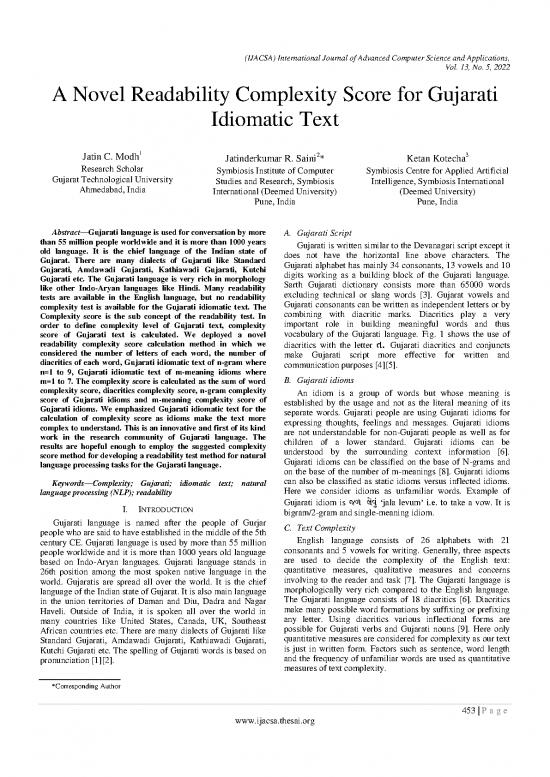 picture1_Language Pdf 102831 | Paper 53 A Novel Readability Complexity Score For Gujarati Idiomatic Text