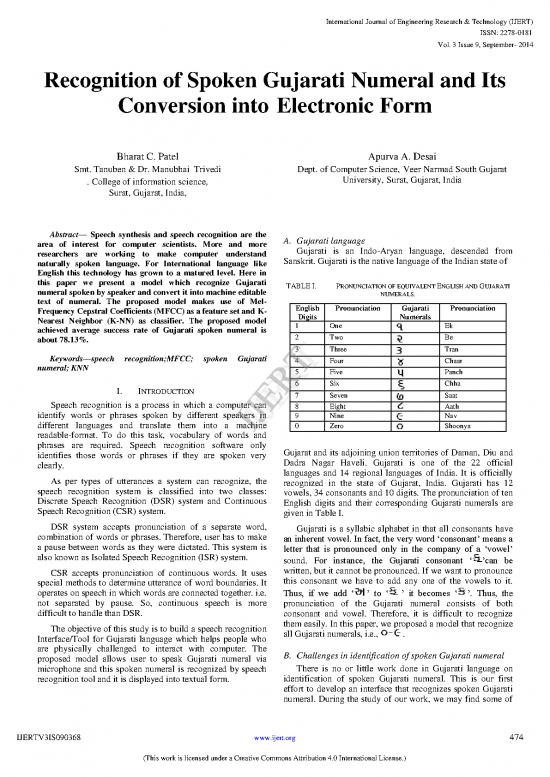 picture1_Language Pdf 103054 | Recognition Of Spoken Gujarati Numeral And Its Conversion Into Electronic Form Ijertv3is090368