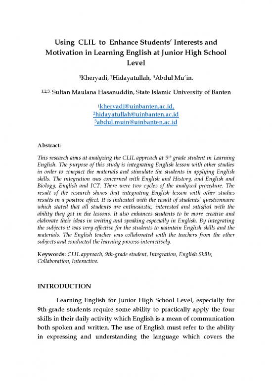 picture Using Clil To Enhance Students' Interest And Motivation In Learning English