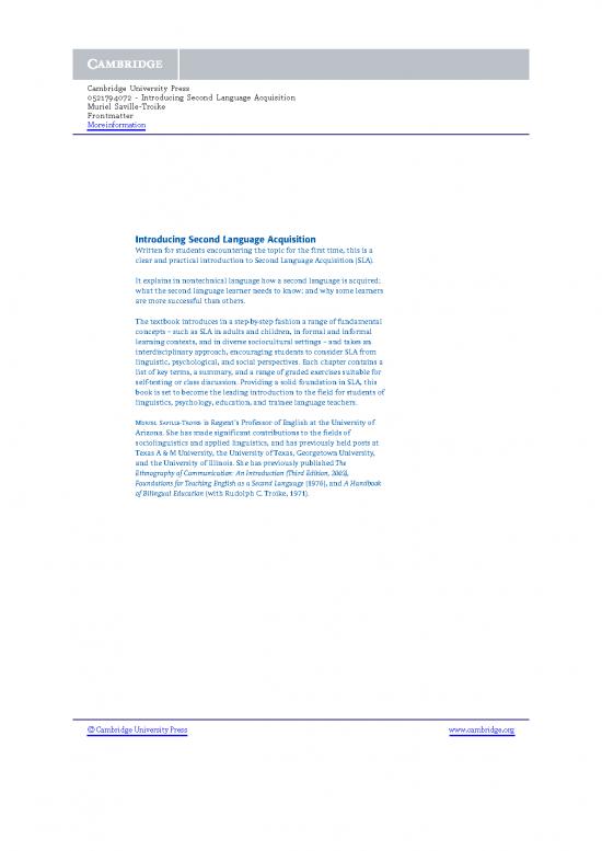 picture Introducing Second Language Acquisition Pdf 105879 | 9780521794077 Frontmatter