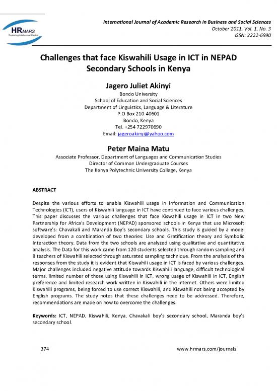 picture Kiswahili Pdf 105456 | Challenges That Face Kiswahili Usage In Ict In Nepad Secondary Schools In Kenya