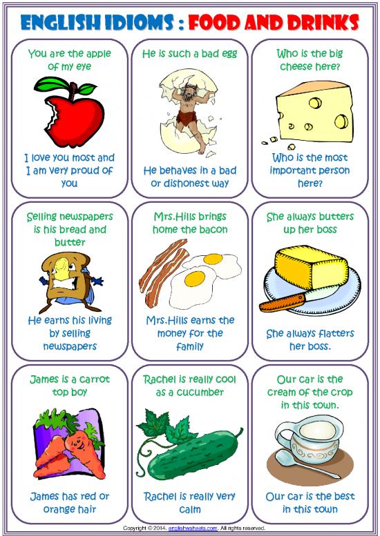 picture Food Idioms Pdf 105934 | English Idioms Study Cards About Food And Drinks