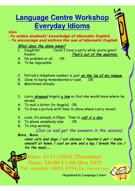picture Everyday Idioms Pdf 105873 | Language Centre Workshop Everyday Idioms