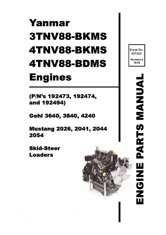 picture_Yanmar 4tnv88 Service Manual 106724 | Sl3640 Sl3840 Sl4240 Skid Loader Yanmar 3tnv88 4tnv88 Engine Parts Manual 917329