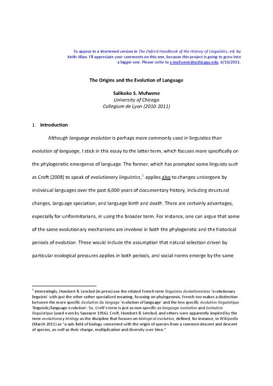 picture Evolution Of Language Pdf 105533 | The Origins And The Evolution Of Language