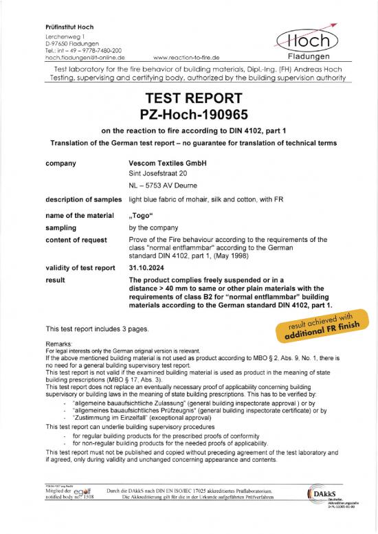 picture_Report Pdf 106485 | Togo 7031      Din 4102 B2