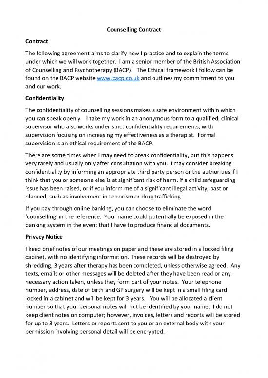 Printable Counselling Contract Template 206513 | Bacp Making The ...