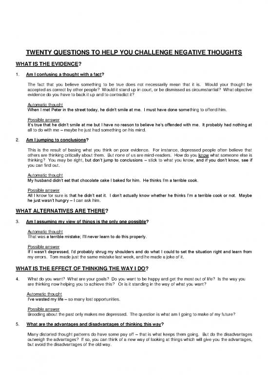 picture Cbt For Psychosis Pdf 109429 | 20 Questions To Challenge Negative Thoughts 0