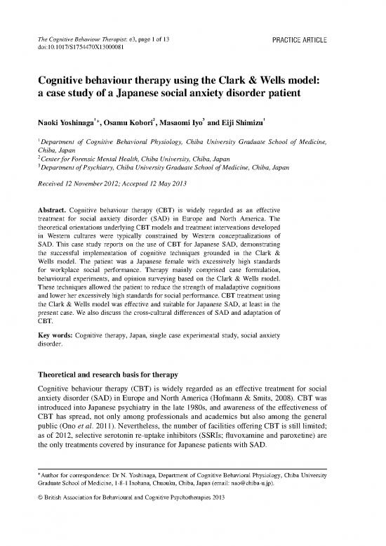picture Cbt For Social Anxiety Pdf 108793 | Cognitive Behaviour Therapy Using The Clark Wells Model